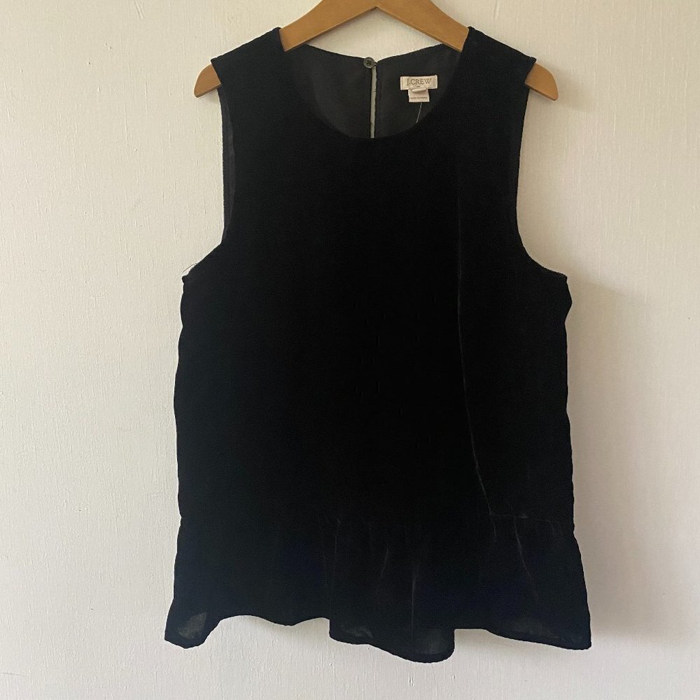 J.Crew Velvet Sleeveless Blouse Size 4 Black Peplum Hem NWT Keyhole Neck
